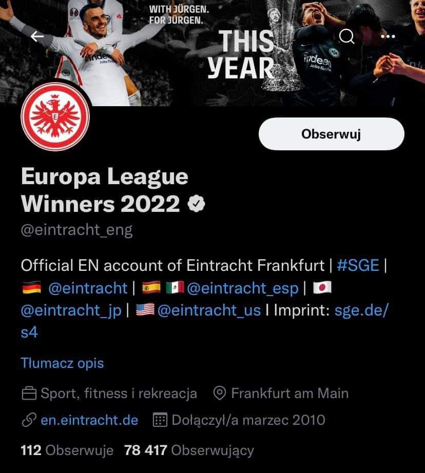 Nowa NAZWA konta Eintrachtu Frankfurt na TT po WYGRANIU LE :D